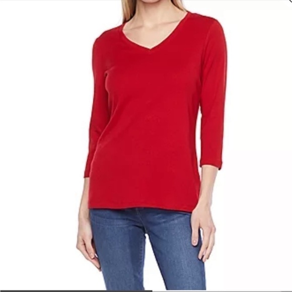 St‎ Johns Bay Cyber Red 3/4 Sleeve V Neck Tee Shirt NWT Size 1X - Picture 1 of 3
